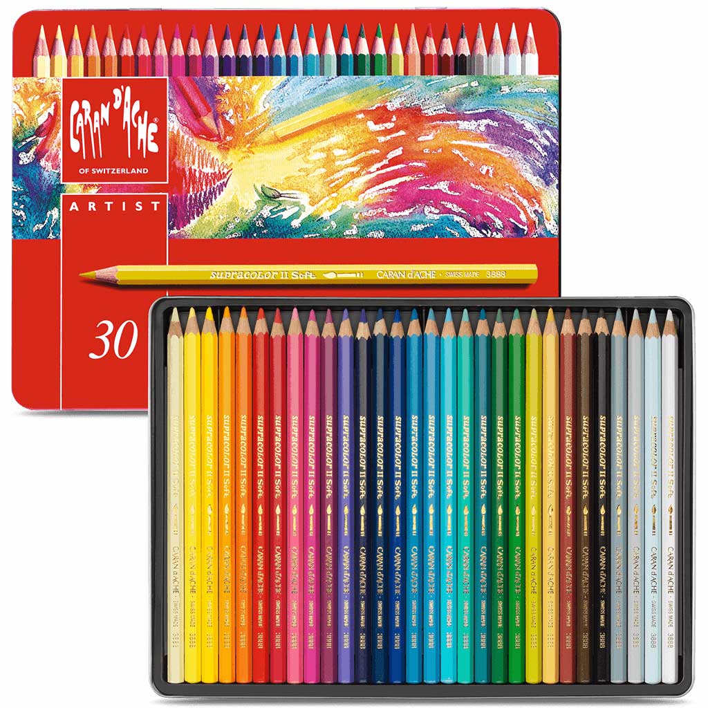 Caran D'Ache Supracolor Soft Aquarelle Watercolor Pencil Tin Box Set of 30