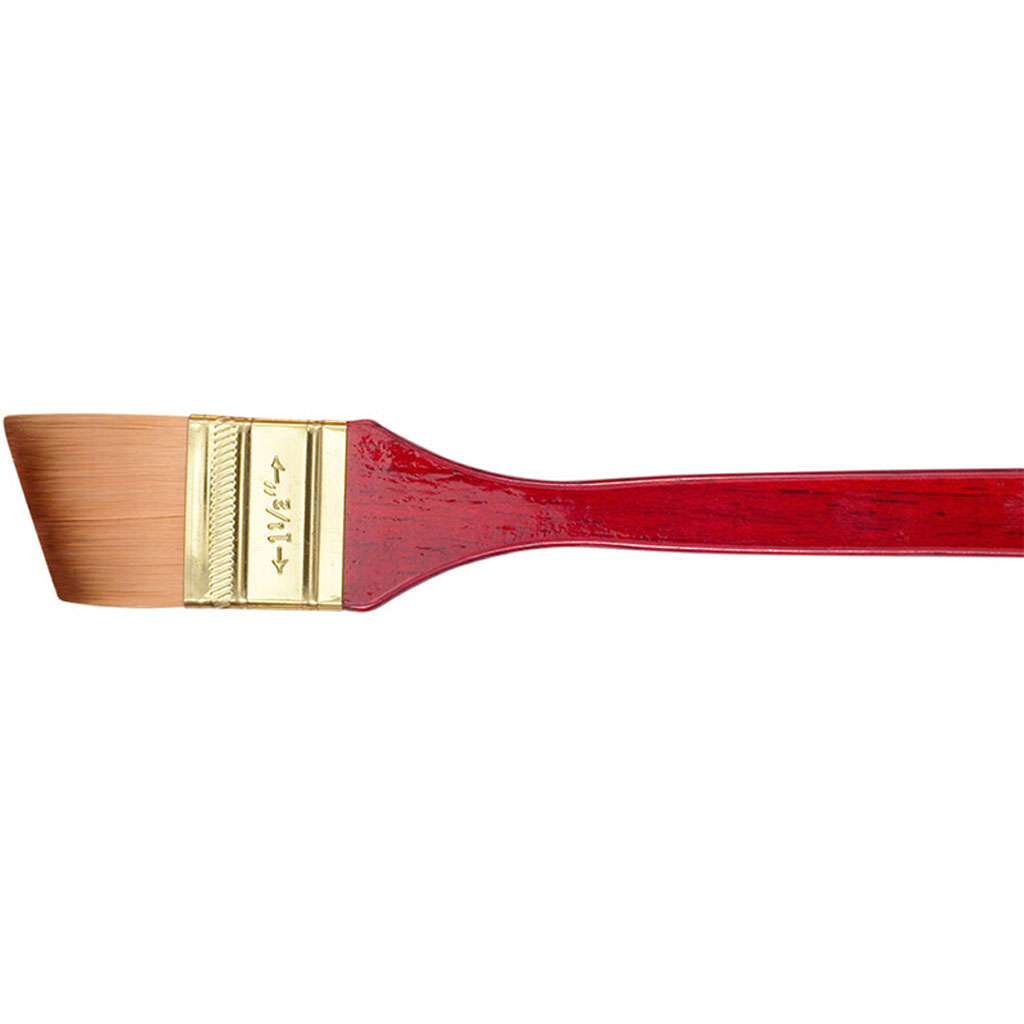 Princeton Series 4050 Heritage Synthetic Sable Watercolor Short-Handle  Paint Brush, 1 1/2, Angular Flat Wash Bristle, Sable Hair, Red