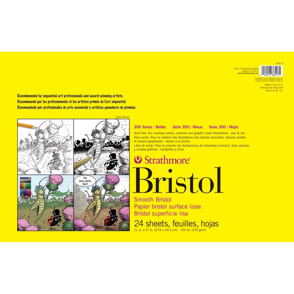  Strathmore 300 Series Bristol Paper Pad, Smooth, Tape Bound,  9x12 inches, 20 Sheets (100lb/270g) - Artist Paper for Adults and Students  - Markers, Pen and Ink